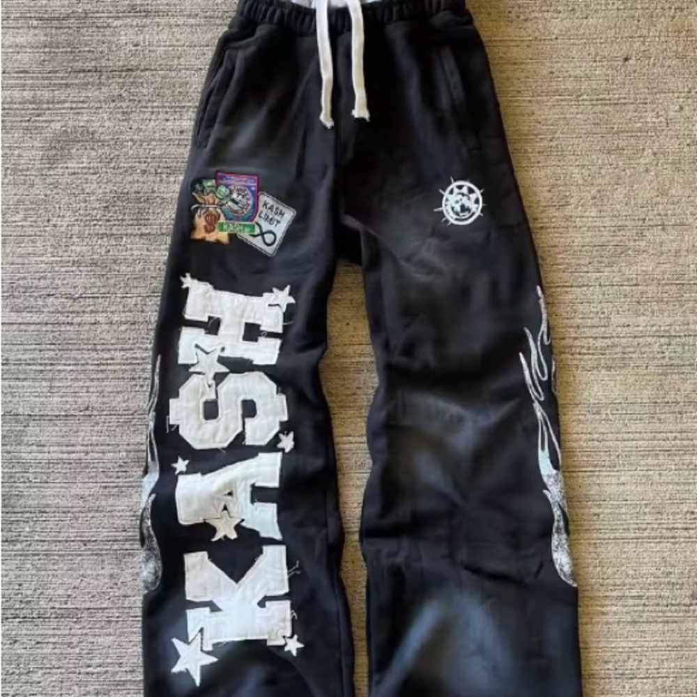 Ash Black Graphic Joggers with White Accents